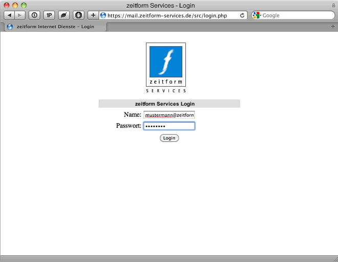 zeitform Services Webinterface - Login zeitform Services Webinterface - Login