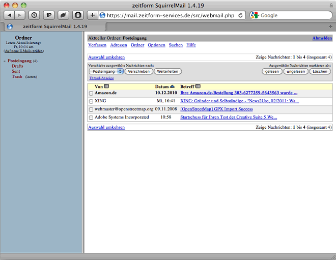 zeitform Services Webinterface - Mailordner Übersicht zeitform Services Webinterface - Mailordner Übersicht
