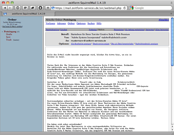 zeitform Services Webinterface - Nachricht lesen zeitform Services Webinterface - Nachricht lesen