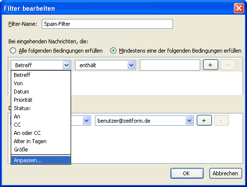 Spam-Filter in Mozilla Thunderbird - Filter anlegen