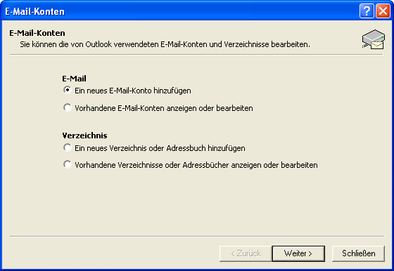 Konfiguration von Outlook - Schritt 1