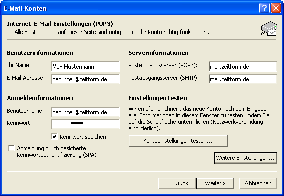 Konfiguration von Outlook - Schritt 3