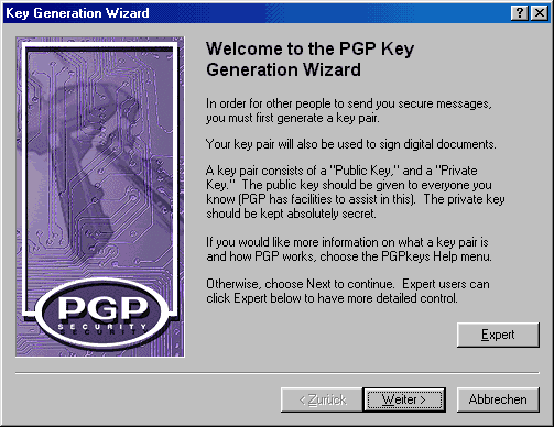 PGP Key Wizard - Schritt 1