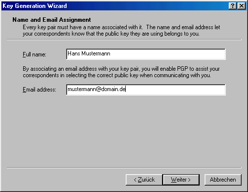 PGP Key Wizard - Schritt 2