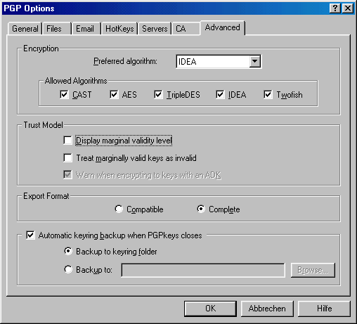 PGP Options - Advanced