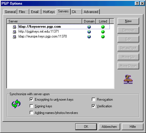 PGP Options - Servers