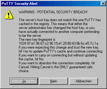 PuTTY Warnung: Server Key Korrupt