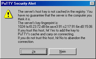 PuTTY Warnung: Unbekannter Server