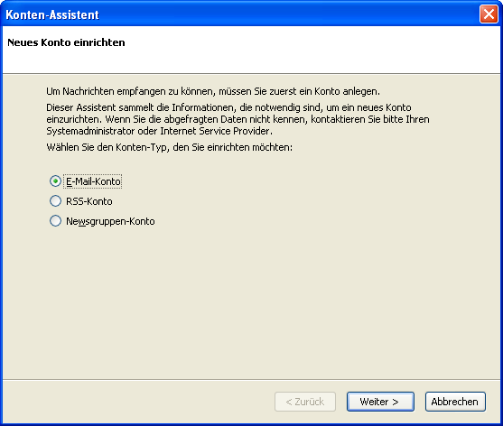 Konfiguration von Mozilla Thunderbird - Schritt 1