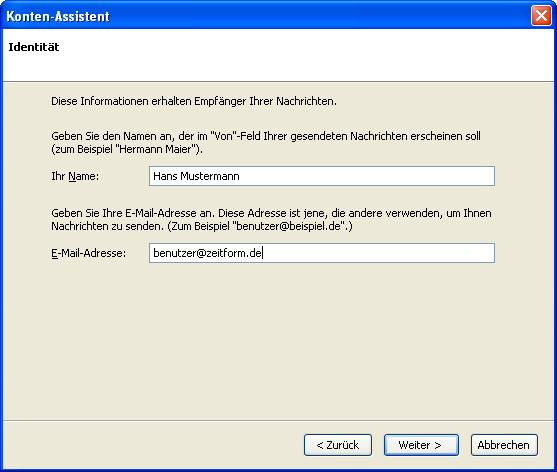 Konfiguration von Mozilla Thunderbird - Schritt 2