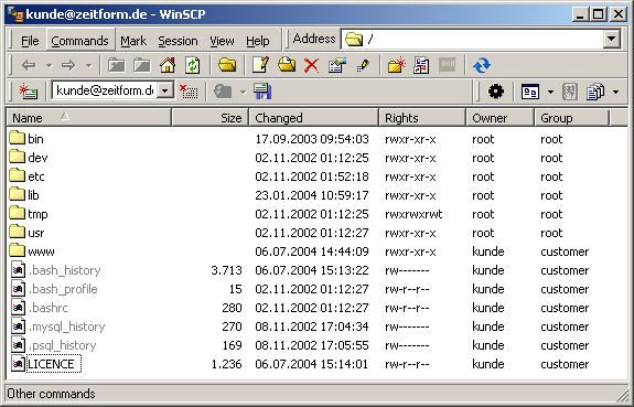 WinSCP Sitzung